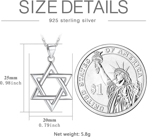 Miniatura 122 de U7 - Collar con Estrella de David para hombres y mujeres, dije hexagonal de acero inoxidable con cruz/piedra de rubí/collares clásicos judíos