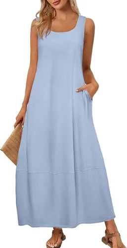 Miniatura 28 de Vestidos de iglesia para mujer 2025, casual, holgado, sin mangas, largo, fluido, vestido de verano con bolsillos