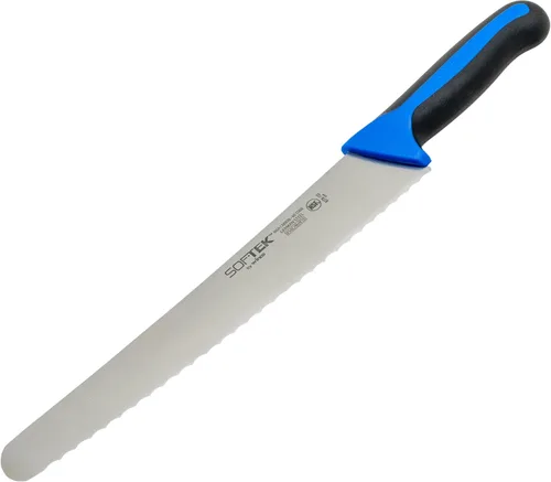 Miniatura 3 de Winco Sof-Tek, cuchillo de pan/pastelería de 10 pulgadas de ancho, mango de agarre suave, plata/negro/azul Plateado/Negro/Azul