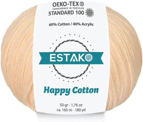 Miniatura 54 de Estako Happy Cotton, 1,76 oz (50 g) / 180 yardas (165 m) de lana 60 % algodón y 40 % acrílico, suave, fina/deportiva (2) para crochet y tejer