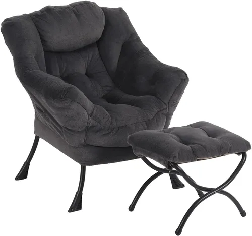 Miniatura 24 de Furlide Silla Perezosa Moderna con Reposapiés Plegable, Sillón de Descanso y Cómoda Silla de Lectura (Negro)
