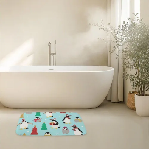 Miniatura 6 de Cute Penguin in Christmas Costume Washable Rug 18X30in Bathroom Toilet Rugs Bath Matts Outside Door Mats Instant Dry Water Proof Anti Slip Patterned