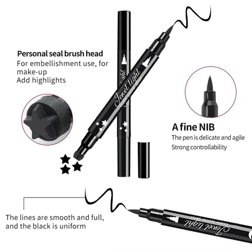 Miniatura 3 de Pinkiou 2 en 1 Lápiz delineador de ojos líquido de doble cabeza. Sello de gel súper delgado. Punta de fieltro, alto pigmento negro impermeable y a