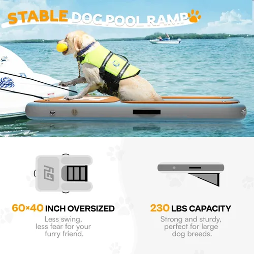 Miniatura 2 de Rampa de piscina para perros, rampa de agua para mascotas de 60 x 40 pulgadas, escalera para perros grandes de hasta 230 libras, 95% de área grande