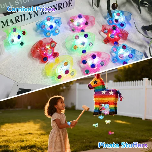 Miniatura 5 de SCIONE Paquete de 24 pulseras giratorias con luz LED, que brillan en la oscuridad, recuerdos de fiesta para niños de 4 a 8 a 12, juguetes de caja