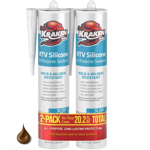 Miniatura 24 de Kraken Bond Sellador de silicona gris resistente al agua Cartucho de 100 a 10 onzas líquidas – RTV silicona calafateo para cocina y baño, todo uso