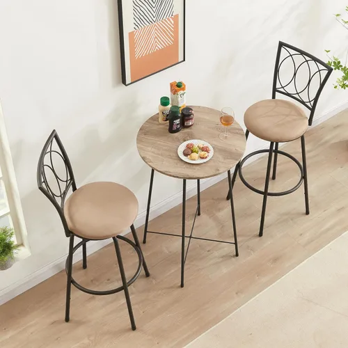 Miniatura 4 de VECELO Taburetes de bar, taburete de bar ajustable de 24/29 pulgadas, taburete giratorio con asiento tapizado, sillas de pub bistró de acero