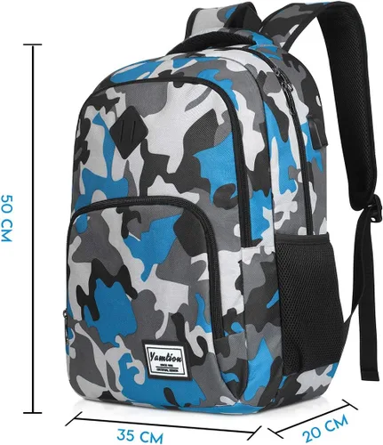 Miniatura 6 de Mochila escolar YAMTION para adolescentes, mochila con USB para preparatoria y universidad, camuflaje azul