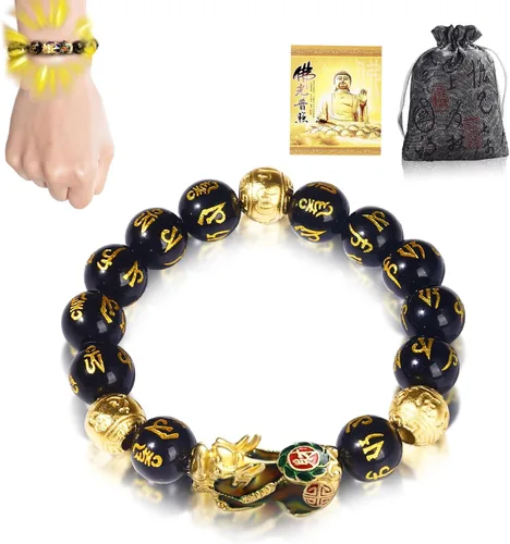 Miniatura 9 de Feng Shui Bracelet Obsidian Bracelet, 24k Gold Plated PiXiu Dragon Protection for Men Women, 12mm Mantra Prayer Beads Bracelets Meditation