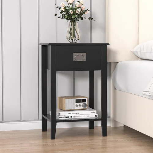 Miniatura 2 de VECELO Juego de 2 mesitas de noche para sala de estar, dormitorio, mesita de noche, muebles de acento vintage para espacios pequeños, patas de Negro