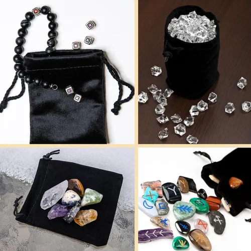 Miniatura 5 de Mandala Crafts Bolsas de terciopelo negro con cordón de 14 x 14 pulgadas, 10 bolsas grandes de terciopelo con cordón a granel para regalos de fiesta