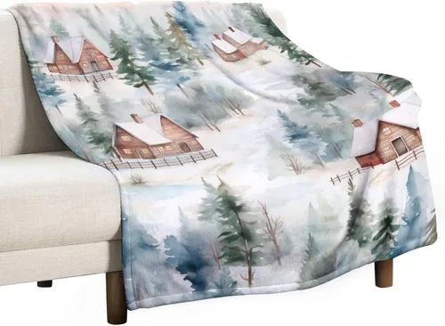 Miniatura 20 de Manta de invierno de acuarela de Navidad en el bosque, manta cálida y acogedora para sofá, cama para adultos, 30 x 40 pulgadas, manta de microfibra