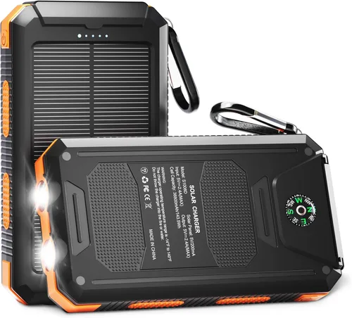 Cargador solar, 38800mAh portátil tipo C banco de energía solar para todos los teléfonos celulares, paquete de batería impermeable, cargador de