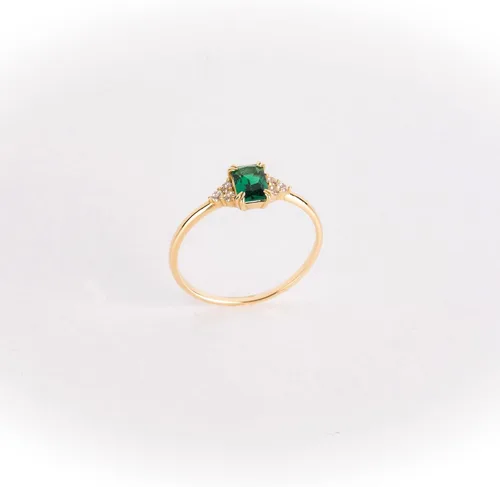 Miniatura 6 de Anillo de esmeralda de oro de 14 quilates Anillo de esmeralda y diamantes de oro macizo de 14 quilates para mujer Anillos apilables Anillo