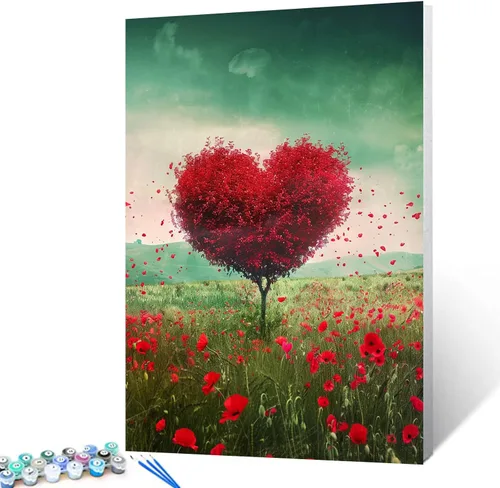 Miniatura 16 de Pintura enmarcada con árbol del bosque amarillo por números para adultos, niños, principiantes, kit de pintura de río de montaña, 16 x 20 pulgadas