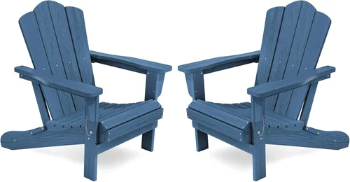 Miniatura 40 de KINGYES Silla plegable Adirondack, sillas de patio HDPE para todo clima, silla de césped con textura de madera para junto a la piscina, patio Aruba