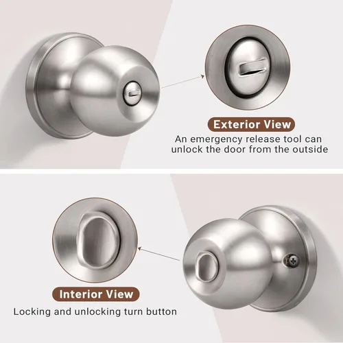 Miniatura 3 de Knobonly Paquete de 2 Pomos de Puerta de Níquel Satinado para Dormitorio/Baño Juegos de Puertas de Privacidad Herrajes Manijas de Puerta Interiores