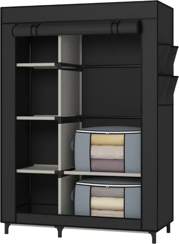 Miniatura 3 de Calmootey Armario portátil, armario con 6 estantes y barra para colgar, organizador de almacenamiento para dormitorio, funda de tela no tejida con 4
