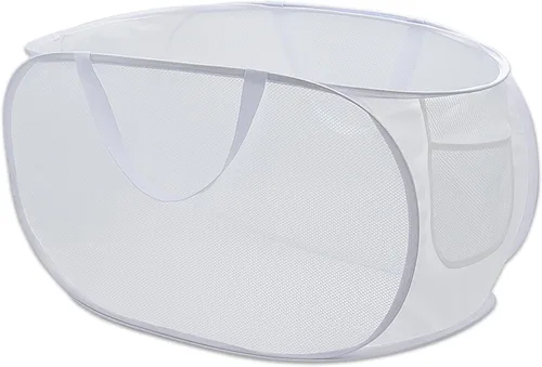 Miniatura 18 de HONOMA Cesta de malla resistente para lavandería, cesta desplegable con bolsillo lateral para cuarto de servicio, baño, habitación de los niños, Gris