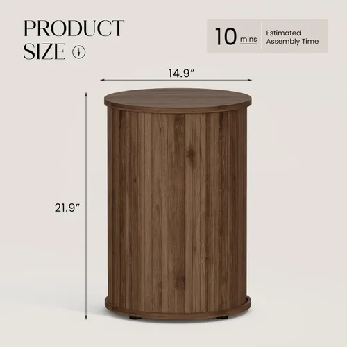 Miniatura 2 de Mesa auxiliar redonda acanalada para sala de estar, moderna mesa auxiliar de madera para sofás y espacios pequeños, mesa de noche de 21.9 pulgadas