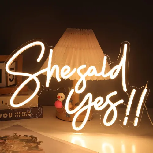 Miniatura 2 de SYLHOME Cartel de neón con luz LED de «She Said Yes !! Propose Engagement Marry Me», letrero de decoración de pared para despedida de soltera