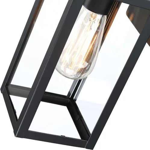 Miniatura 7 de Paquete de 2 apliques para exteriores, farol de pared de 12 pulgadas, aplique exterior pequeño de metal y vidrio, faroles negros para exteriores