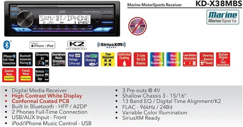 Miniatura 2 de JVC Paquete de audio marino kd-x35mbs Marine am/fm bluetooth SIRIUSXM Empfänger