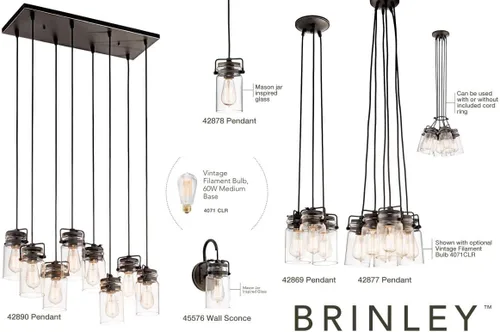 Miniatura 7 de Lámpara de pared Brinley de Kichler, para 1 foco y con pantalla de vidrio transparente, 45576NI, 100watts, 120 volts cepillado níquel