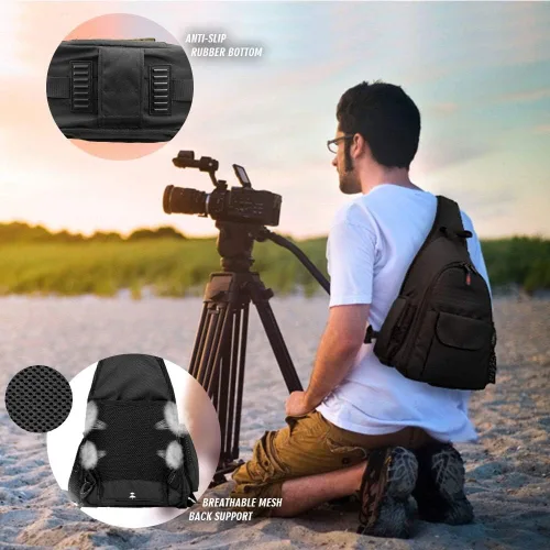 Miniatura 2 de Mochila impermeable para cámara DSLR, mochila de bandolera para cámara con cubierta de lluvia, mochila de viaje al aire libre, estuche para cámara