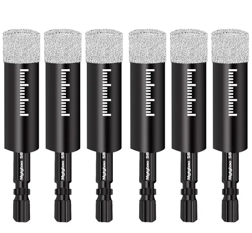 Miniatura 18 de Juego de 6 brocas de diamante seco de 1/2", 6 brocas de núcleo con vástago hexagonal de 12mm soldadas con cera de enfriamiento para azulejos