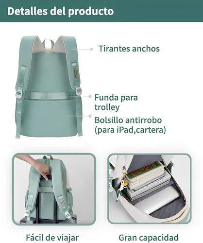 Miniatura 3 de Mochila Kawaii con bonitos accesorios, protección para la columna vertebral, antiladrón, bonita bolsa de libro estética, Verde (Mint Green), Kawaii