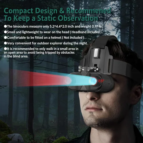 Miniatura 3 de ArzzuNiu Gafas de Visión Nocturna Montadas en la Cabeza - Gafas Binoculares de Visión Nocturna Recargables de Manos Libres, Visualización Infrarroja