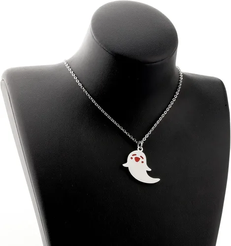 Miniatura 6 de WUSUANED Lindo collar de fantasma Hu Tao con forma de fantasma, joyería de Halloween, cosplay, regalos para los amantes del anime del juego, Acero