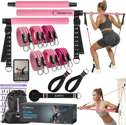 Miniatura 12 de Goocrun Kit de Barra de Pilates Portátil con Bandas de Resistencia para Hombres y Mujeres - 3 Juegos de Bandas de Resistencia para Ejercicio