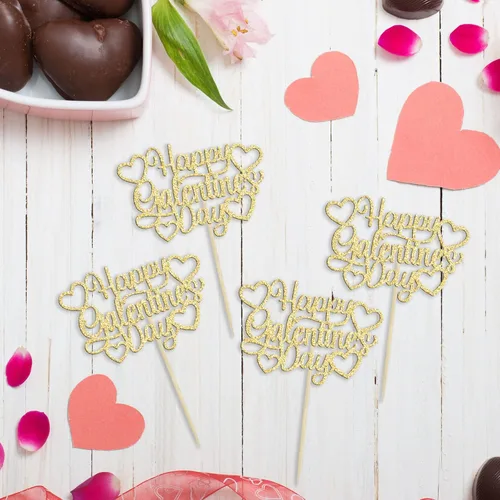 Miniatura 3 de 24 piezas de decoración de cupcakes con purpurina dorada para el día de San Valentín, temática de San Valentín, fiesta de cumpleaños, suministros