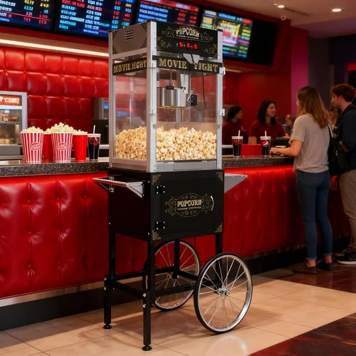 Miniatura 7 de Máquina de palomitas de 20 oz con carrito, ruedas y hervidor de acero inoxidable, 110v/1440w, estilo vintage de cine de teatro, máquina de palomitas