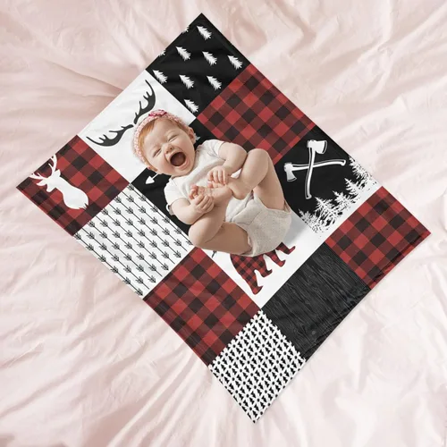 Miniatura 3 de Manta de bebé personalizable para niños, bosque, manta de bebé personalizada con nombre Swadding, mantas para bebés recién nacidos, regalos Oso rojo