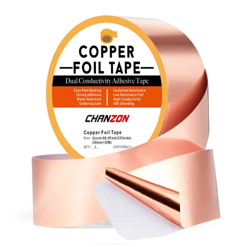 Miniatura 11 de CHANZON Cinta de lámina de cobre de 0.236 in 1/4 pulgadas x 66 pies, adhesivo conductor de doble cara para vidrieras, soldadura, electricidad