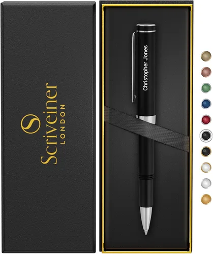 Miniatura 17 de Scriveiner Bolígrafo de Bola Negro EDC de Lujo, Impresionante Bolígrafo de Bola de Bolsillo con Acabado de Oro Real, Gran Regalo para Hombres y 5.