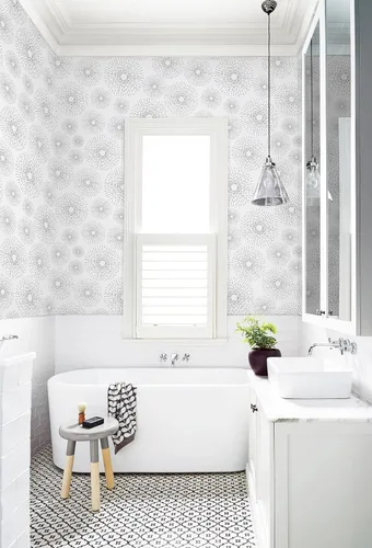 Miniatura 2 de Safiyya Papel tapiz de despegar y pegar en blanco y negro, papel de contacto geométrico, papel de pared moderno, autoadhesivo, extraíble