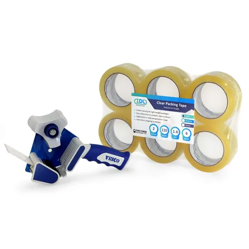 Miniatura 10 de IDL Packaging Concord Cinta de embalaje con dispensador – 6 rollos de 2 pulgadas x 2.6 mil x 110 yardas, cinta transparente – Excelente sellado
