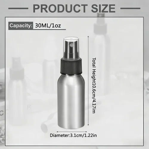 Miniatura 2 de 3 botellas de agua de aluminio, botella de spray de niebla fina con pulverizador de bomba negra, recipientes de atomizador de muestra vacía