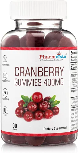Pharmvista Gomitas de arándano para niños y adultos, 400 mg, sin gluten, sin alérgenos, suplemento vegano rico en nutrientes, masticables de