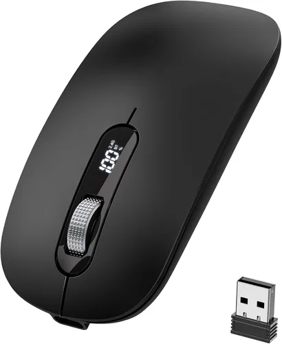 Ratón Bluetooth inalámbrico, BT5.0/4.0 y 2.4G Tri-Mode, tipo C recargable con pantalla LED, clic ilent para portátil/PC/MacBook/Mac Air/iPad, Negro