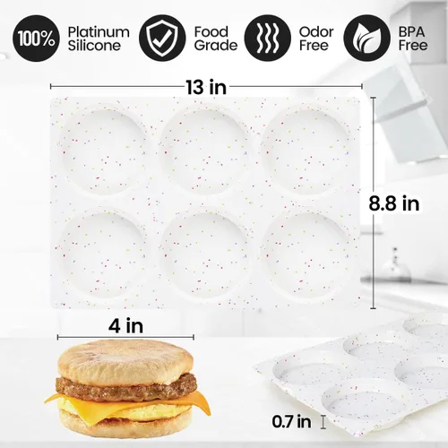 Miniatura 3 de CAKETIME Moldes para magdalenas de 4 pulgadas, moldes de huevo de silicona jumbo antiadherentes para sándwiches de desayuno, molde redondo