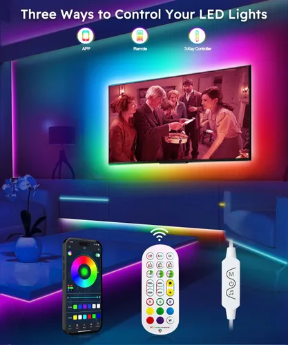 Miniatura 3 de MORIACC Luces LED para TV de 16.4 pies, retroiluminación LED para TV de 45 a 75 pulgadas, sincronización de música, tira LED que cambia