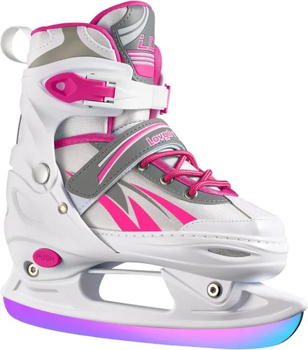 Miniatura 8 de Patines de hielo ajustables para niños, niñas y niños, 4 tamaños ajustables para principiantes, patines de hockey sobre hielo para jóvenes y Azul