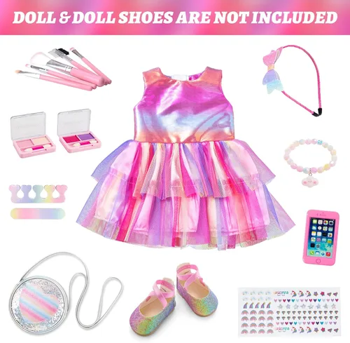 Miniatura 2 de ZITA ELEMENT Juego de 14 piezas de accesorios de maquillaje para muñeca de 18 pulgadas con vestido para muñeca de la generación, juego de maquillaje
