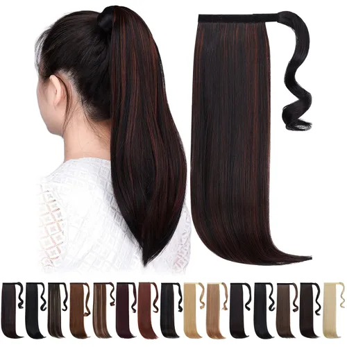 Miniatura 19 de Extensiones de cola de caballo caoba, cola de caballo rizada con clip, 22 pulgadas, 3.5 onzas, extensión de cabello sintético negro, extensión