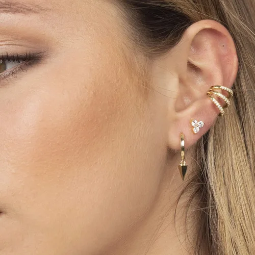 Miniatura 3 de VACRONA - Aretes tipo arracadas para mujer, chapados en oro de 14 quilates, diseño de aro de arracada